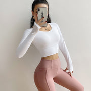 Long Sleeve Gym Yoga Sports Crop Top With Chest pad Women's T-shirt Fitness Woman Sport Tshirt Workout Tops For Women Sportswear