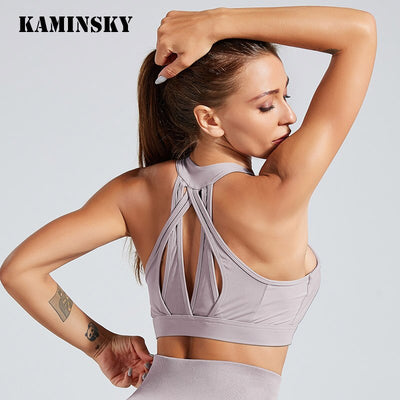 Kaminsky Women Workout Fitness Bra Mesh Patchwork Tank Top Push Up Elastic Top Women Sports Gym Bra Sexy Tank Top For Women