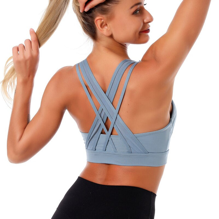 Kaminsky Women Push Up Sexy Back Sport Gathered Bra Female Running Workout Bra Fitness High Elastic Shockproof For Training Vest