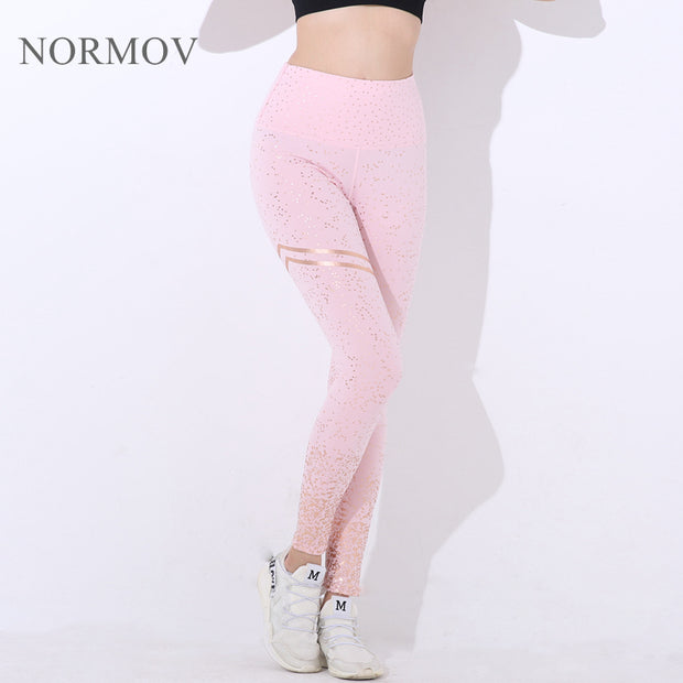 NORMOV New Hotsale Women Gold Print Leggings No Transparent Exercise Fitness Leggings Push Up Workout Female Pants
